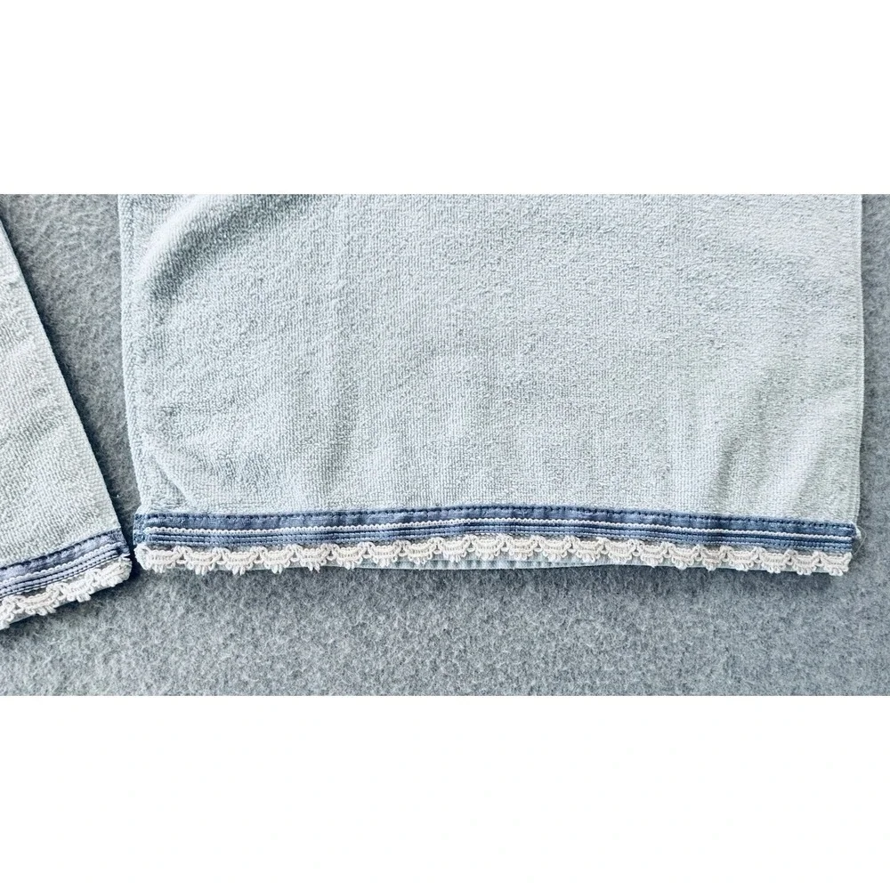 Pair Of Vintage Dundee Hand Towels - Light Blue With White Lace Trim - Lot Of 2